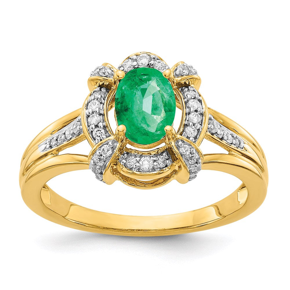 14k yellow gold real diamond and oval emerald ring rm5758 em 020 ya