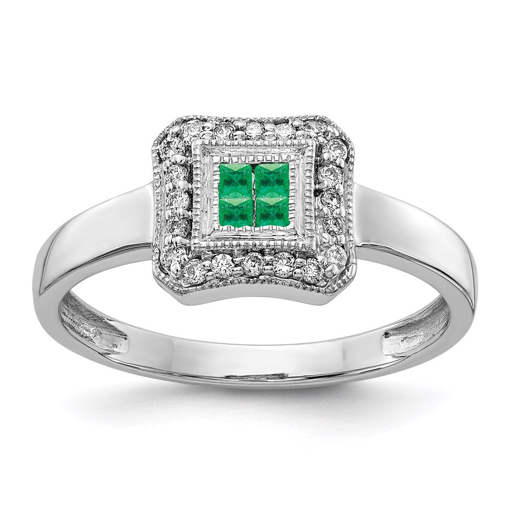14k white gold square design emerald and real diamond ring rm5763 em 013 wa