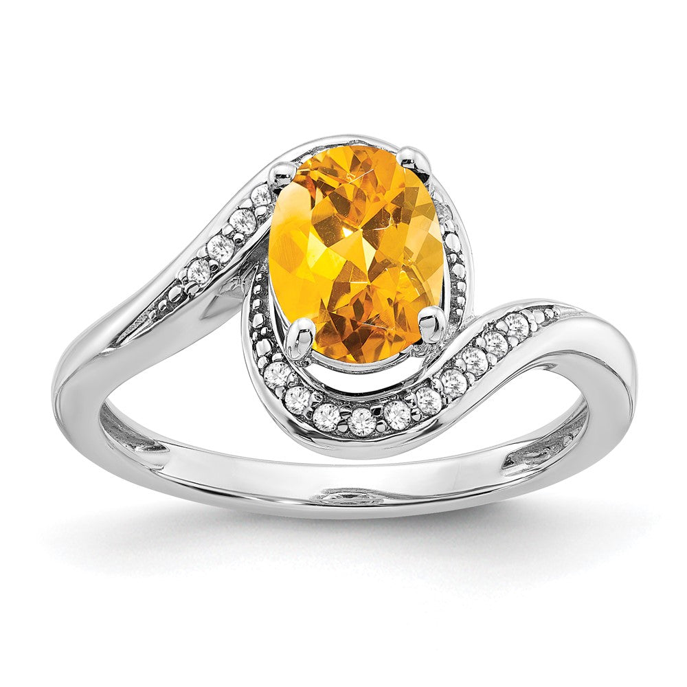14k white gold oval citrine and real diamond bypass ring rm5948 ci 010 wa