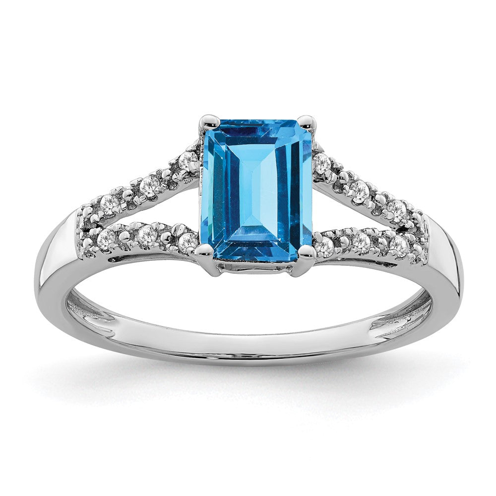 14k white gold emerald cut blue topaz and real diamond ring rm5985 bt 006 wa