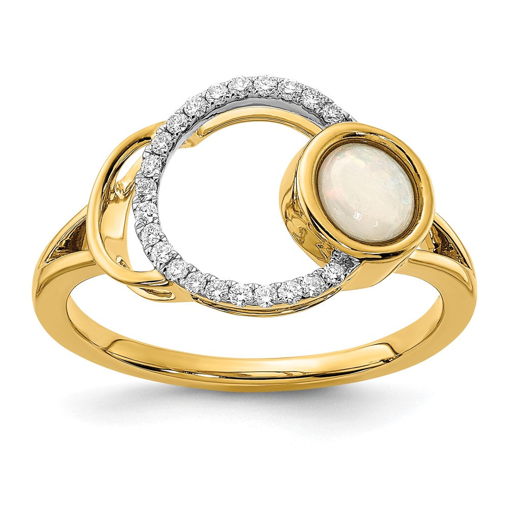 14k yellow gold polished real diamond opal circle ring rm6908 op 012 ya