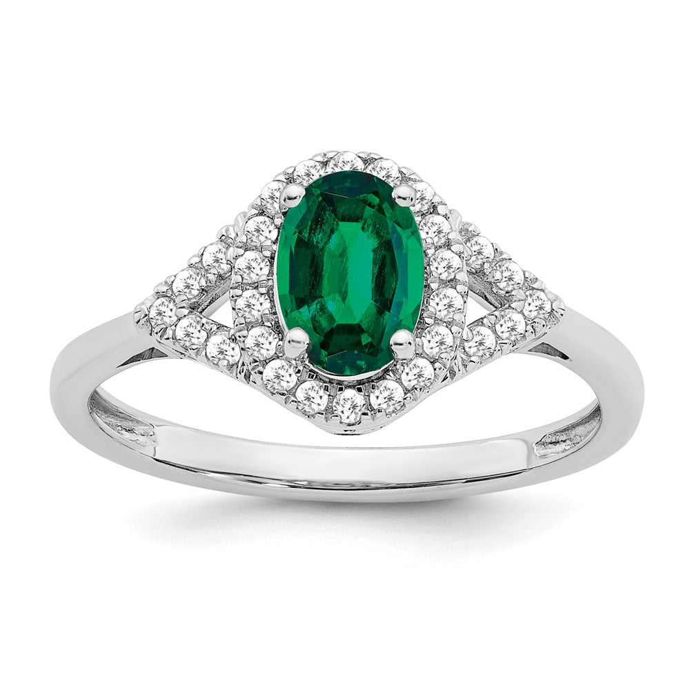 14k white gold oval created emerald and real diamond ring rm7123 em 020 wa