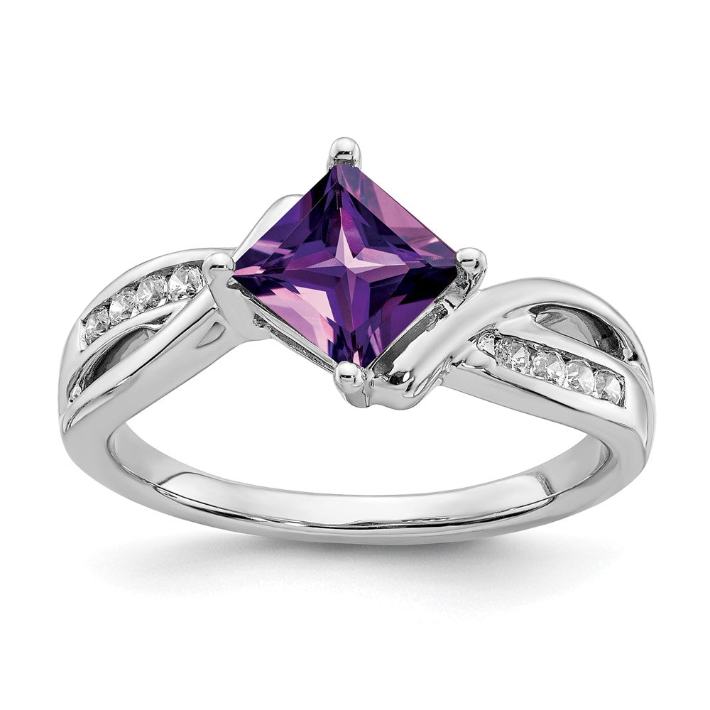 14k white gold square amethyst and real diamond ring rm7166 am 012 wa