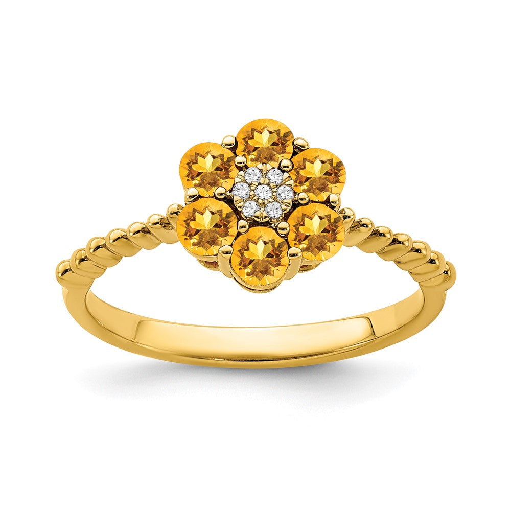 14k yellow gold citrine and real diamond floral ring rm7191 ci 003 ya