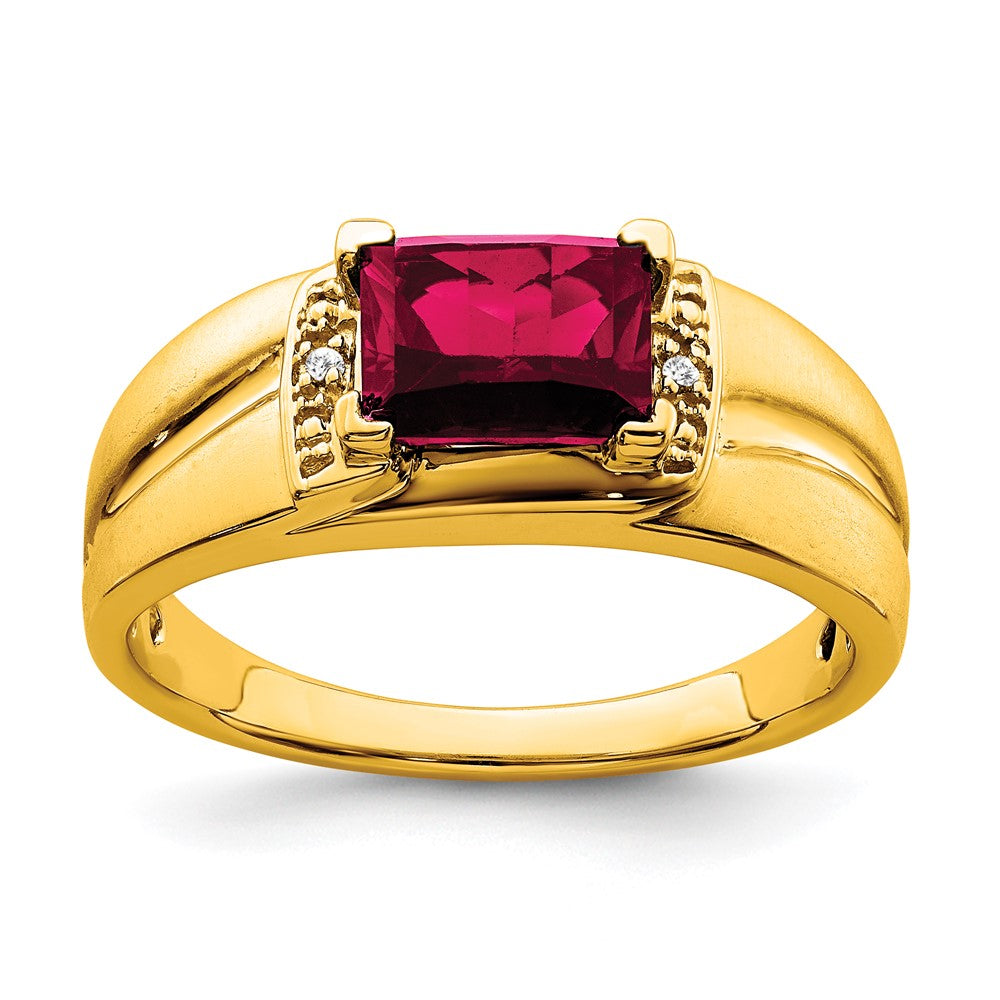 14k yellow gold emerald cut created ruby and real diamond mens ring rm7464 cru 001 ya