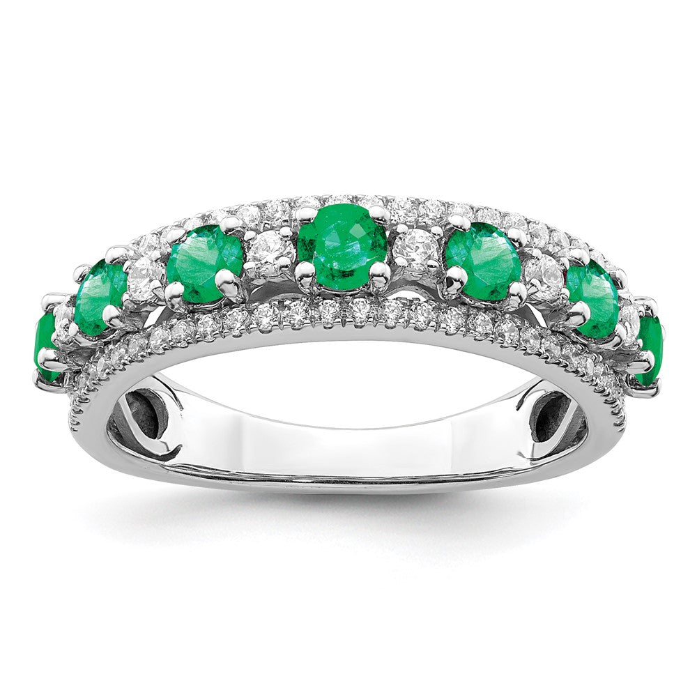14k white gold polished emerald and real diamond ring rm8392 em 041 wa
