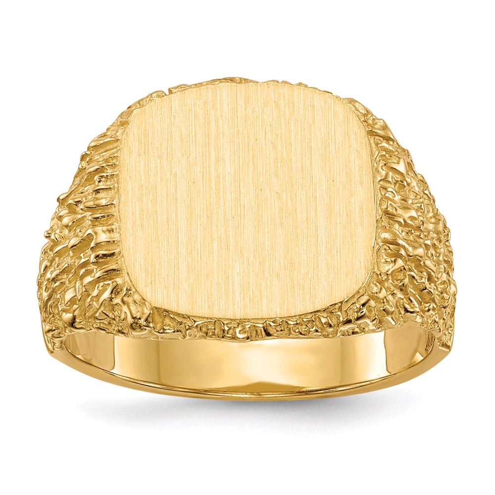 14k yellow gold 13 5x13 5mm closed back mens signet ring rs384