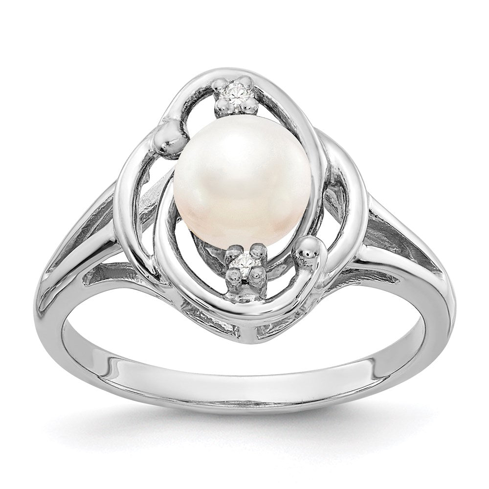 14k white gold 6mm fw cultured pearl a real diamond ring y1911pl a