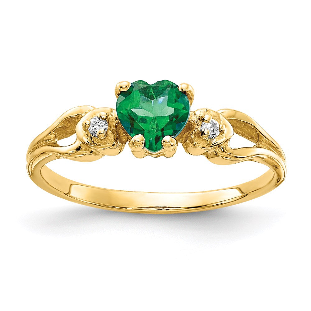 14k yellow gold 5mm heart emerald a real diamond ring y2186e a