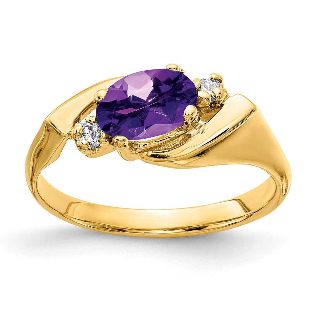 14k yellow gold 7x5mm oval amethyst checker a real diamond ring y2260ac a
