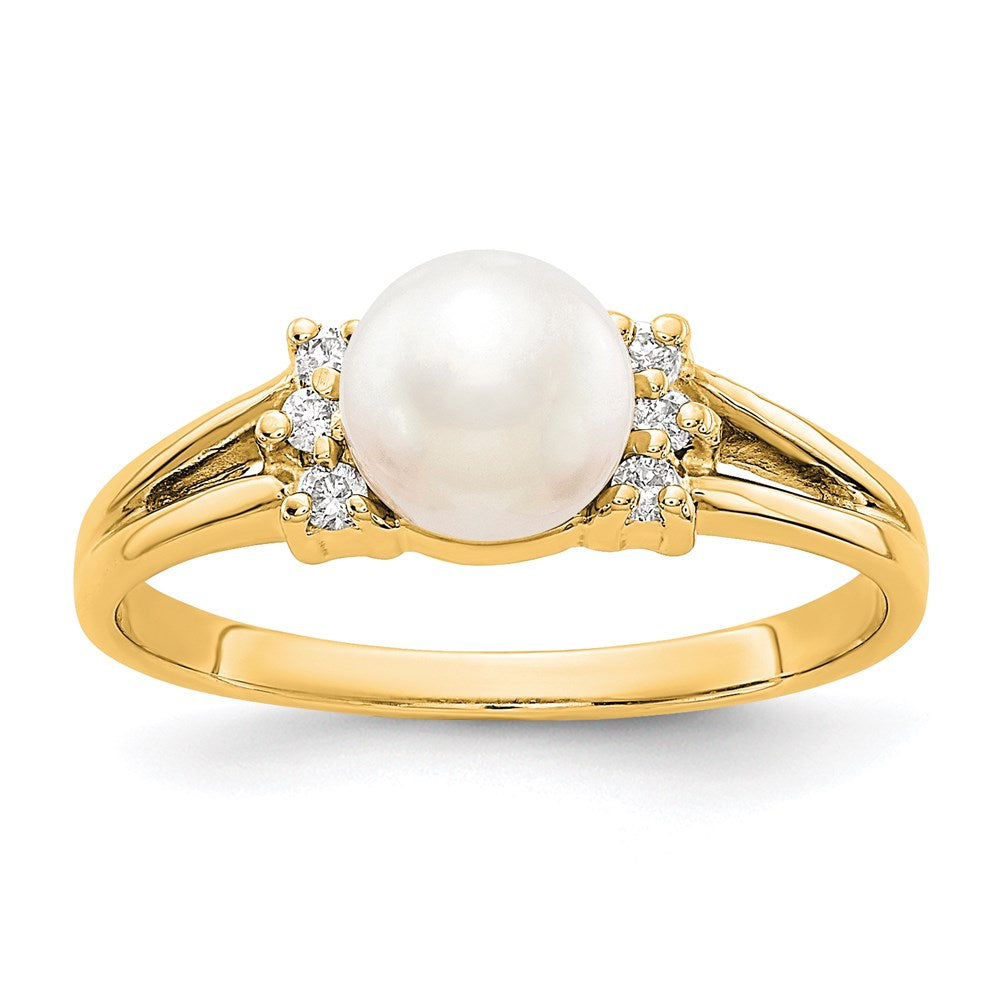 14k yellow gold 6mm fw cultured pearl a real diamond ring y4310pl a