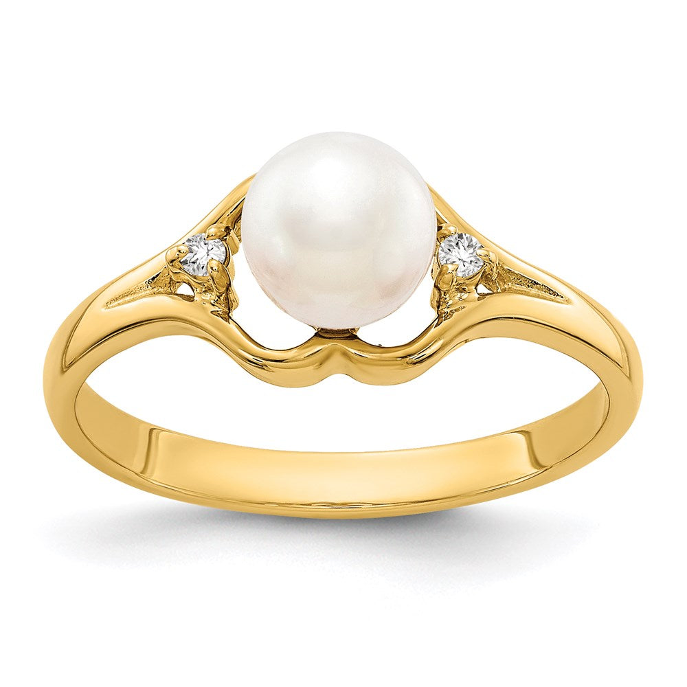 14k yellow gold 6mm fw cultured pearl a real diamond ring y4337pl a