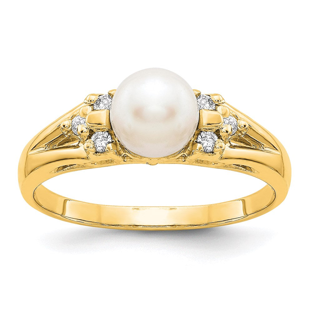14k yellow gold 6mm fw cultured pearl a real diamond ring y4388pl a