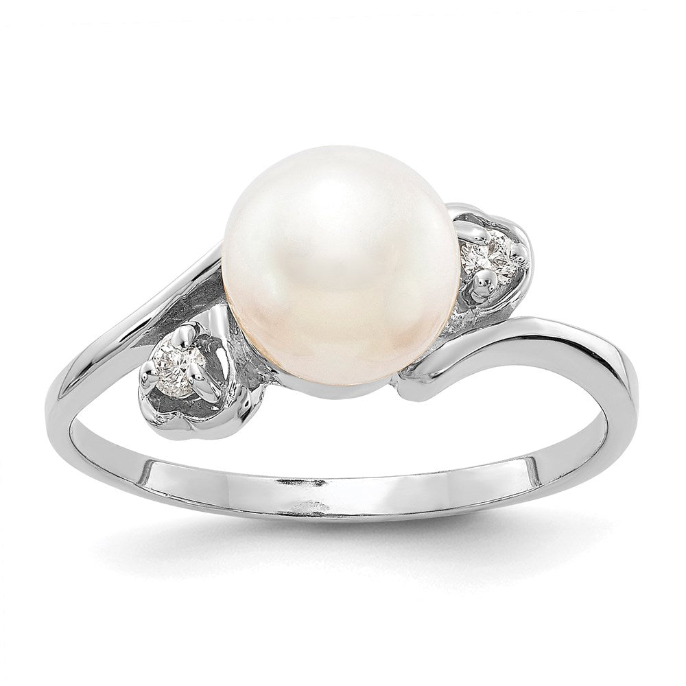 14k white gold 7mm fw cultured pearl a real diamond ring y4393pl a