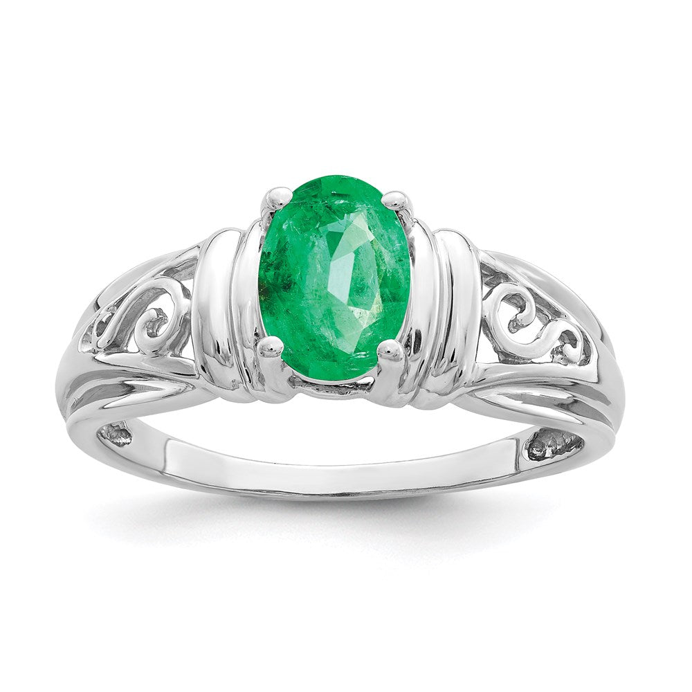 14k white gold 7x5mm oval emerald ring y4686e