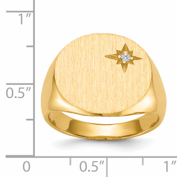 14K イエロー ゴールド 16.5x18.0mm クローズド バック メンズ リアル ダイヤモンド シグネット リング