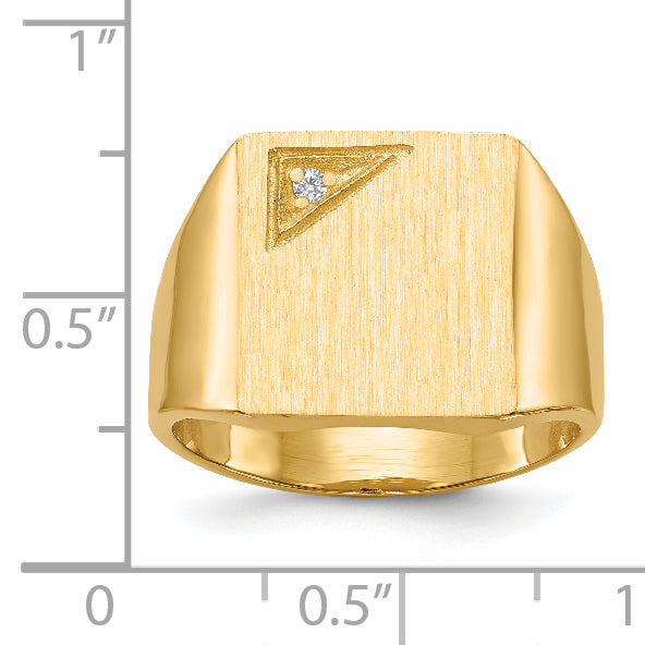 14K イエロー ゴールド 14.0x13.0mm クローズド バック 本物のダイヤモンド メンズ シグネット リング