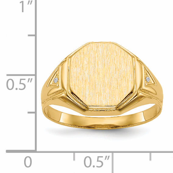 14K イエロー ゴールド 12.5x11.5mm オープン バック AA リアル ダイヤモンド メンズ シグネット リング